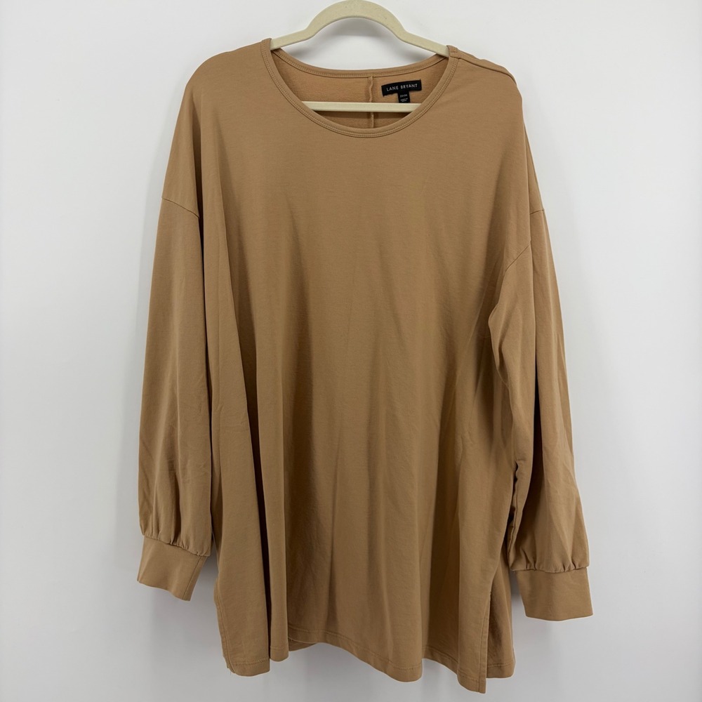 Lane Bryant Long Sleeve Tunic Top Tan Brown Plus Size 22 24 Casual Comfort